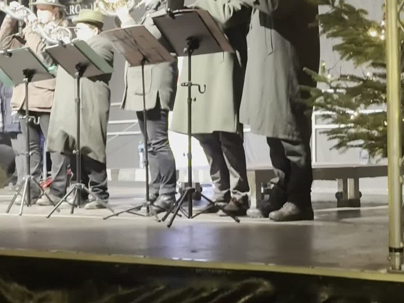 Brass players on the stage at the Christmas market